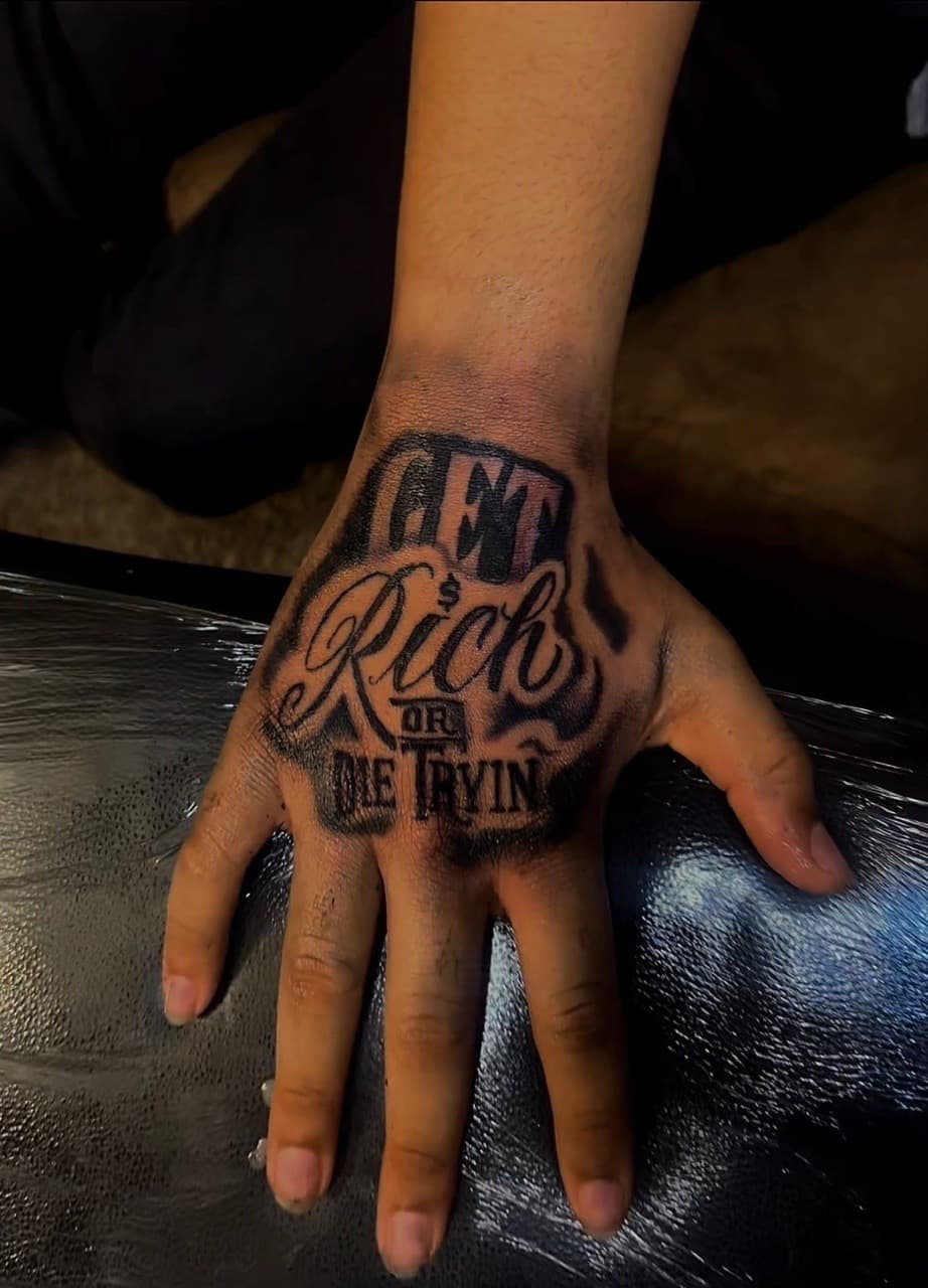 Lettering + Script phrase tattoo on Hand by Ai.inkedya on TattMe