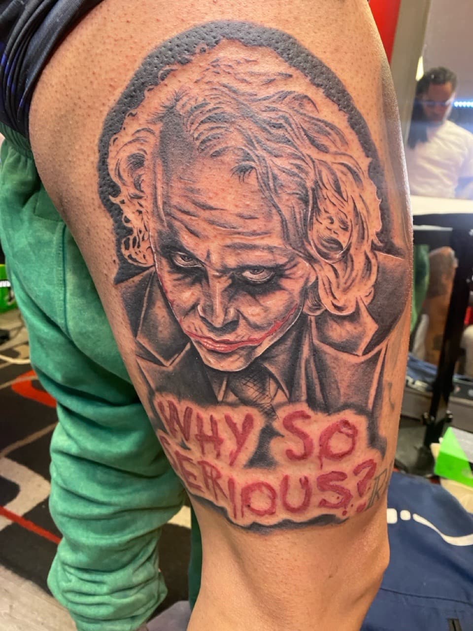 Black & Grey + Realism joker tattoo on Upper Arm by Money_Ink_Tattoos on TattMe