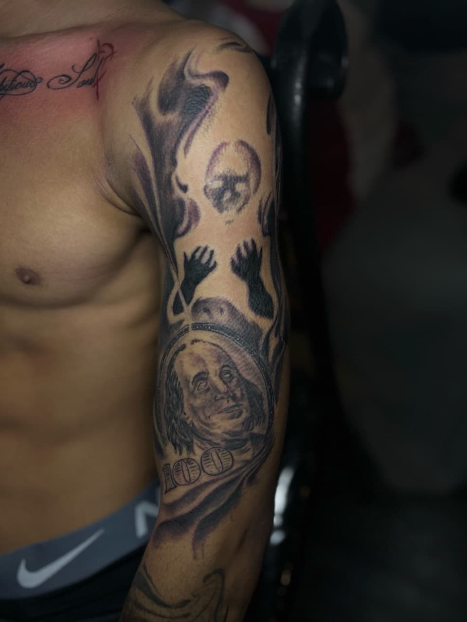 Black & Grey + Realism benjamin franklin tattoo on Upper Arm by Royalty_Ink on TattMe