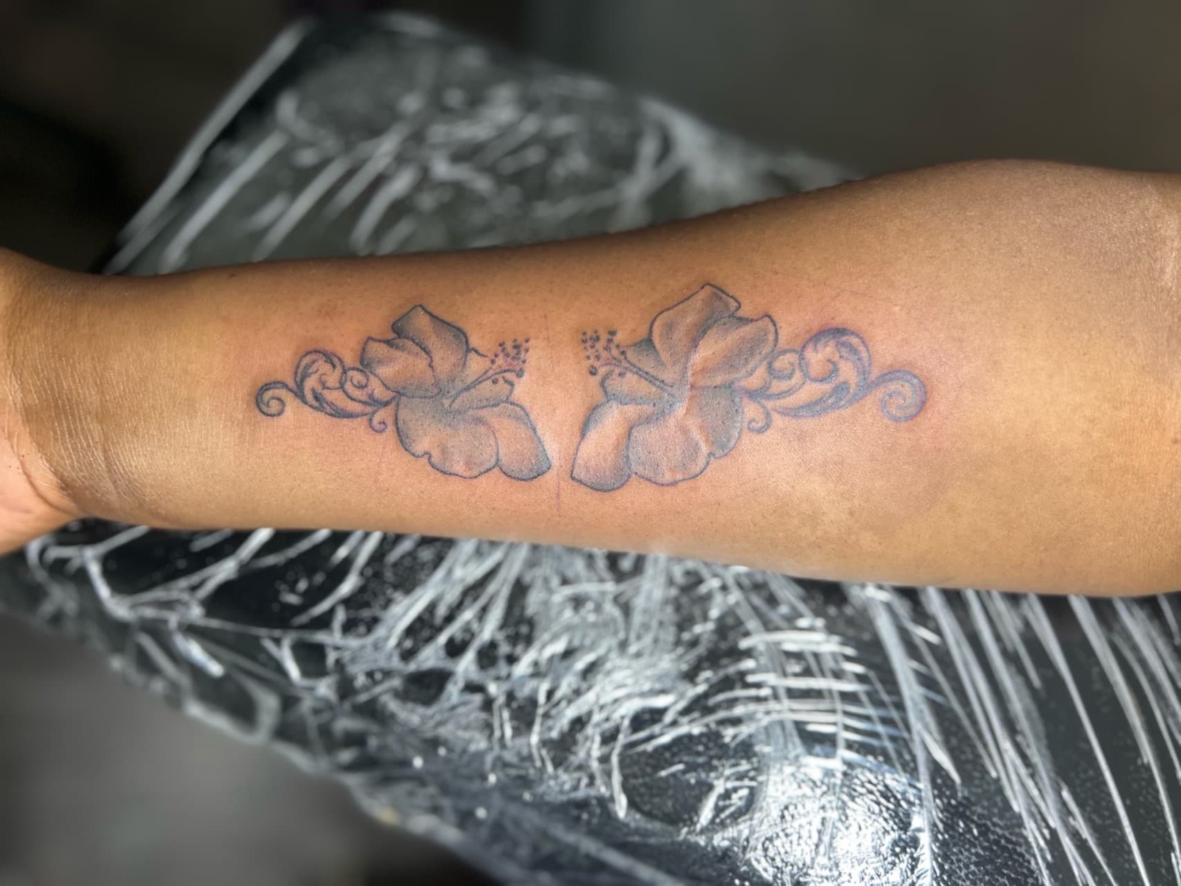 Floral + Black & Grey hibiscus tattoo on Forearm by Royalty_Ink on TattMe