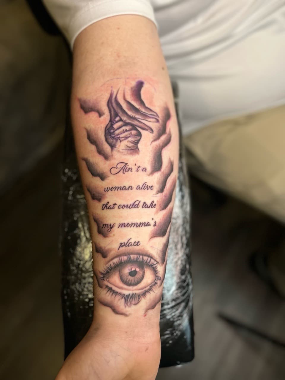 Black & Grey + Lettering hands tattoo on Forearm by Royalty_Ink on TattMe