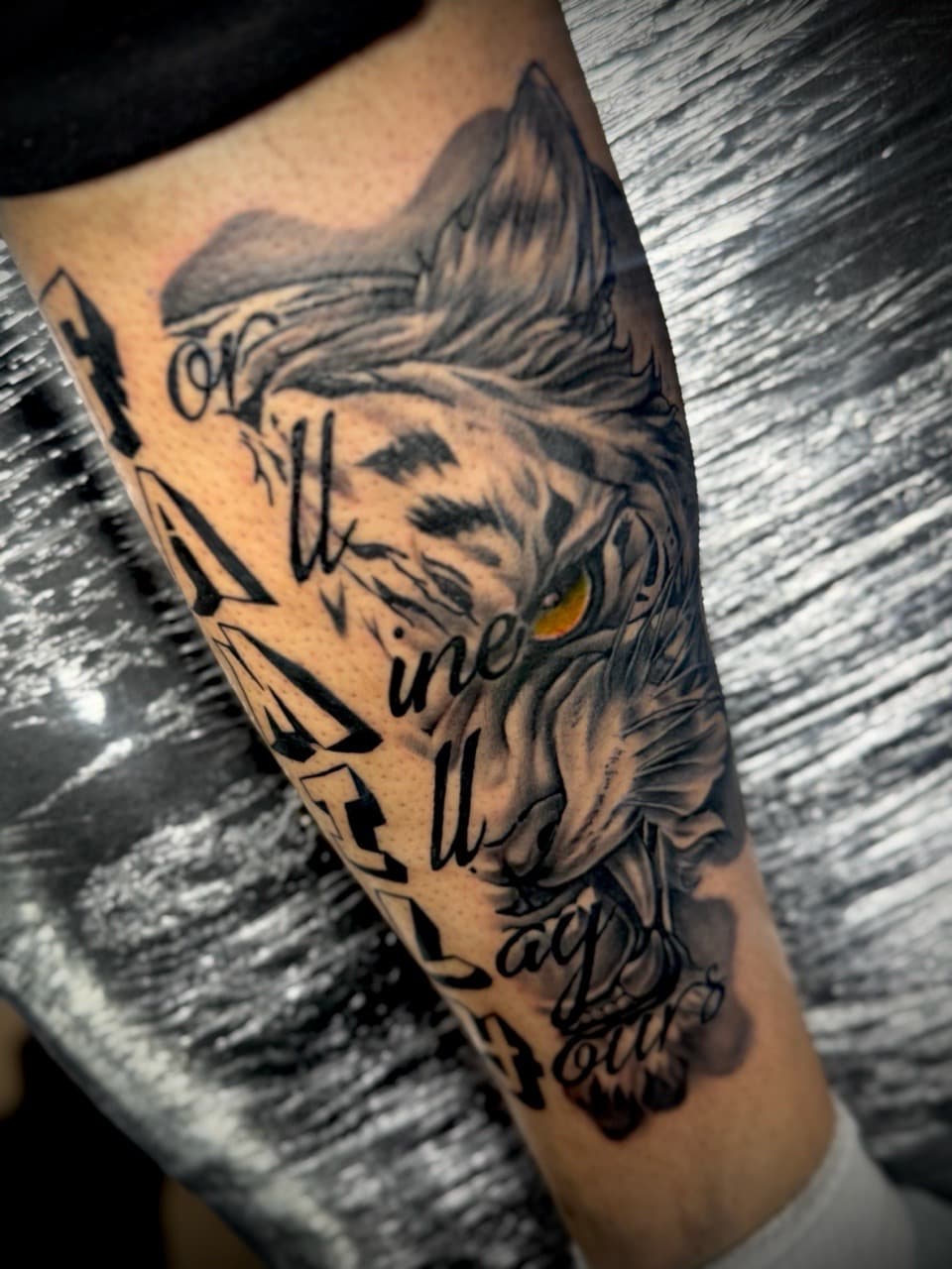 Black & Grey + Realism tiger tattoo on Calf by Juggin_Ink_Studios on TattMe