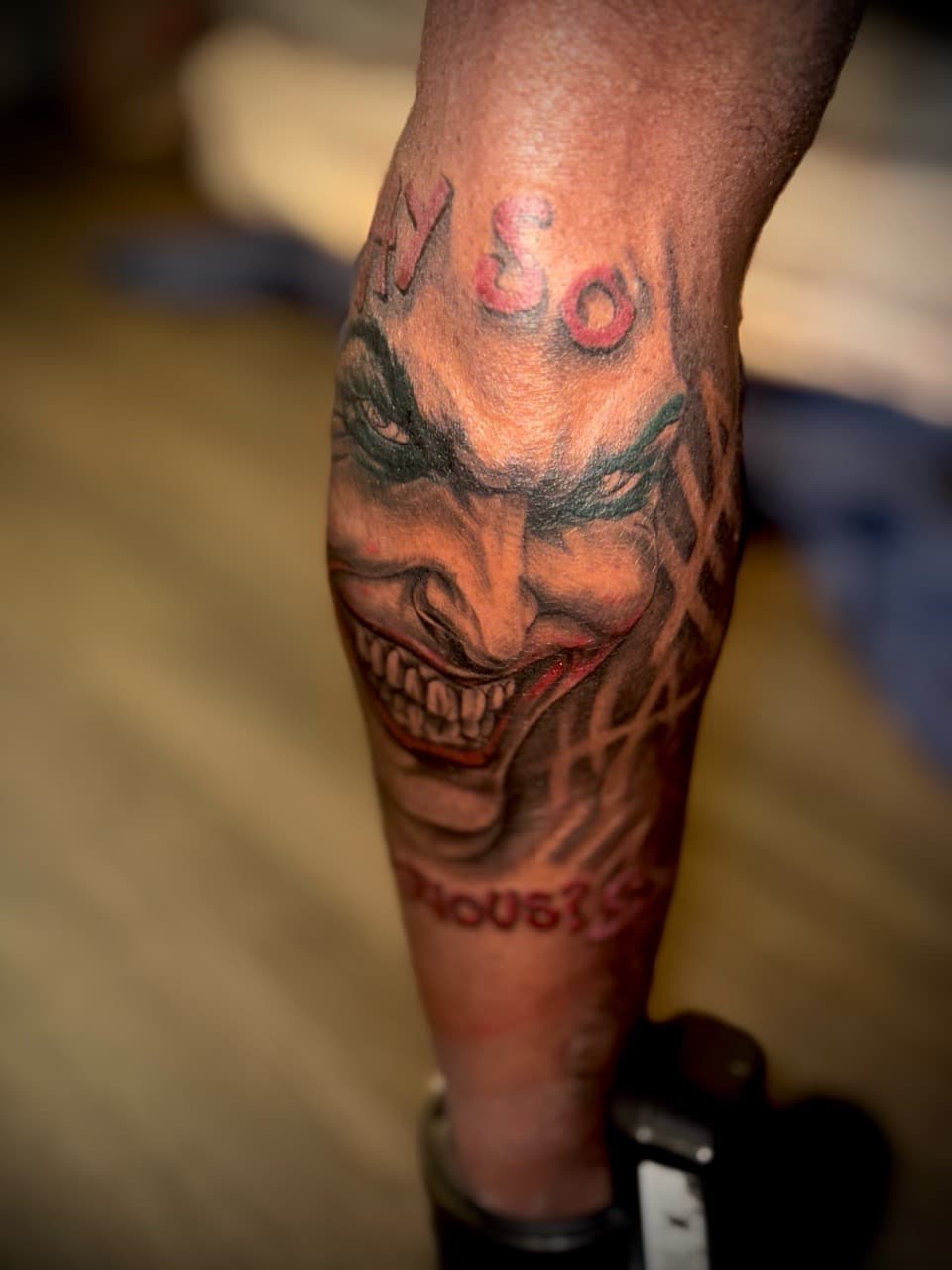 Realism + Portrait joker tattoo on Calf by Juggin_Ink_Studios on TattMe