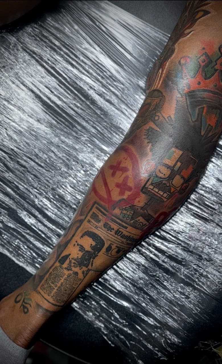Black & Grey + Color newspaper tattoo on Forearm by Juggin_Ink_Studios on TattMe