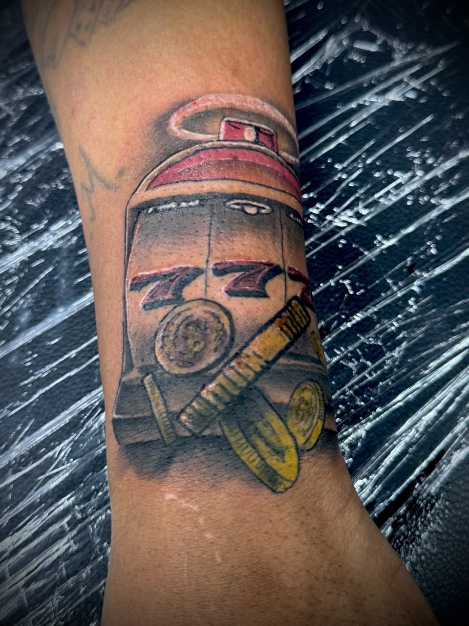 Color + Black & Grey slot machine tattoo on Forearm by Juggin_Ink_Studios on TattMe