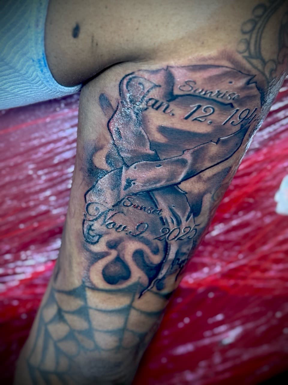 Black & Grey + Lettering banner tattoo on Thigh by Juggin_Ink_Studios on TattMe