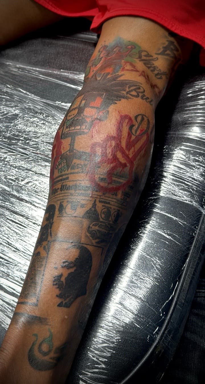 Black & Grey + Lettering profile tattoo on Calf by Juggin_Ink_Studios on TattMe