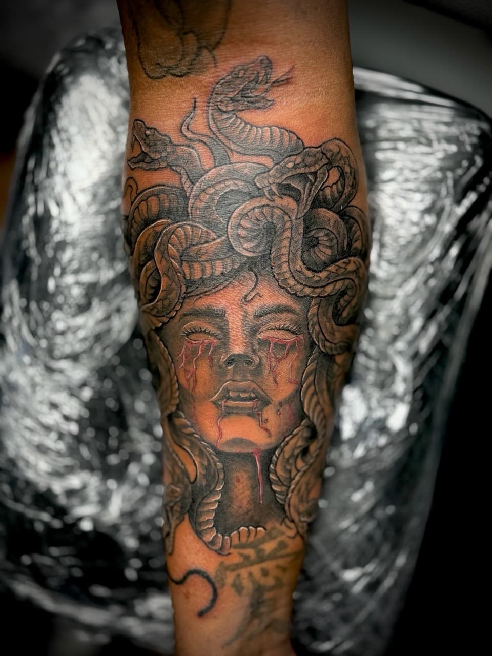 Black & Grey + Realism medusa tattoo on Forearm by Juggin_Ink_Studios on TattMe