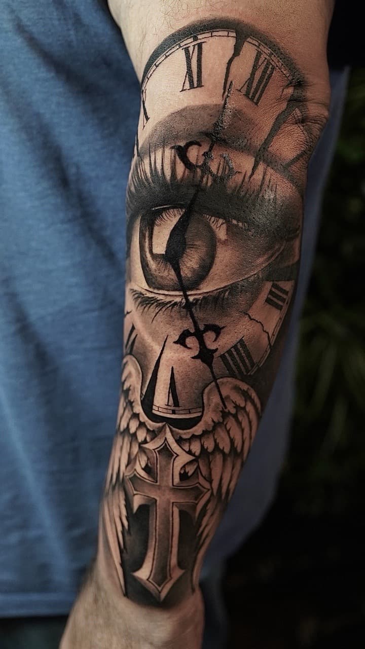 Black & Grey + Realism eye tattoo on Forearm by Satchmoe_Art on TattMe