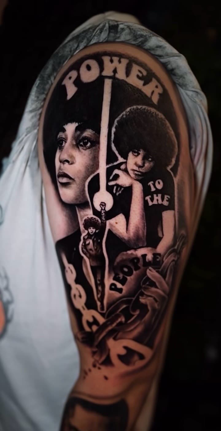 Black & Grey + Realism portraits tattoo on Upper Arm by Satchmoe_Art on TattMe