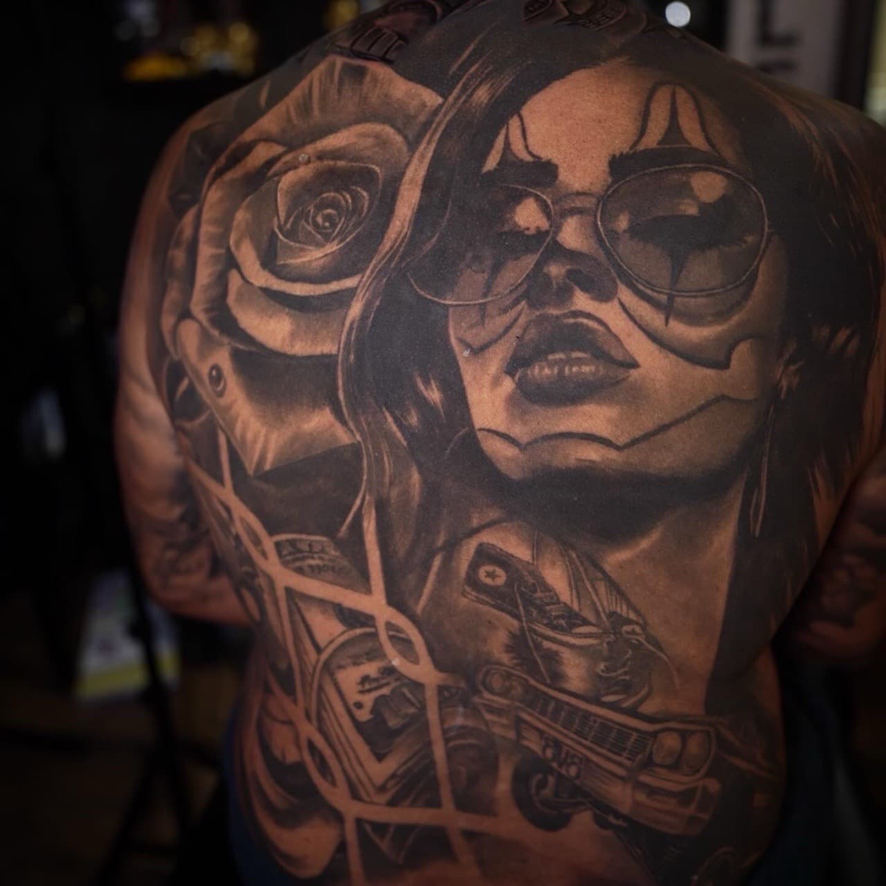 Black & Grey + Realism woman tattoo on Upper Back by Satchmoe_Art on TattMe