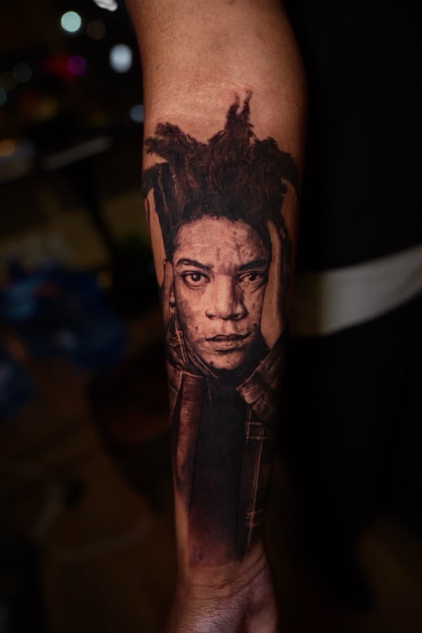 Black & Grey + Realism basquiat tattoo on Forearm by Satchmoe_Art on TattMe