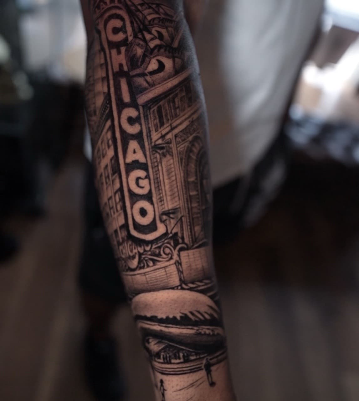 Black & Grey + Illustrative chicago tattoo on Forearm by Satchmoe_Art on TattMe