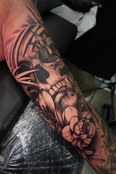 Black & Grey + Realism skull tattoo on Forearm by Satchmoe_Art on TattMe