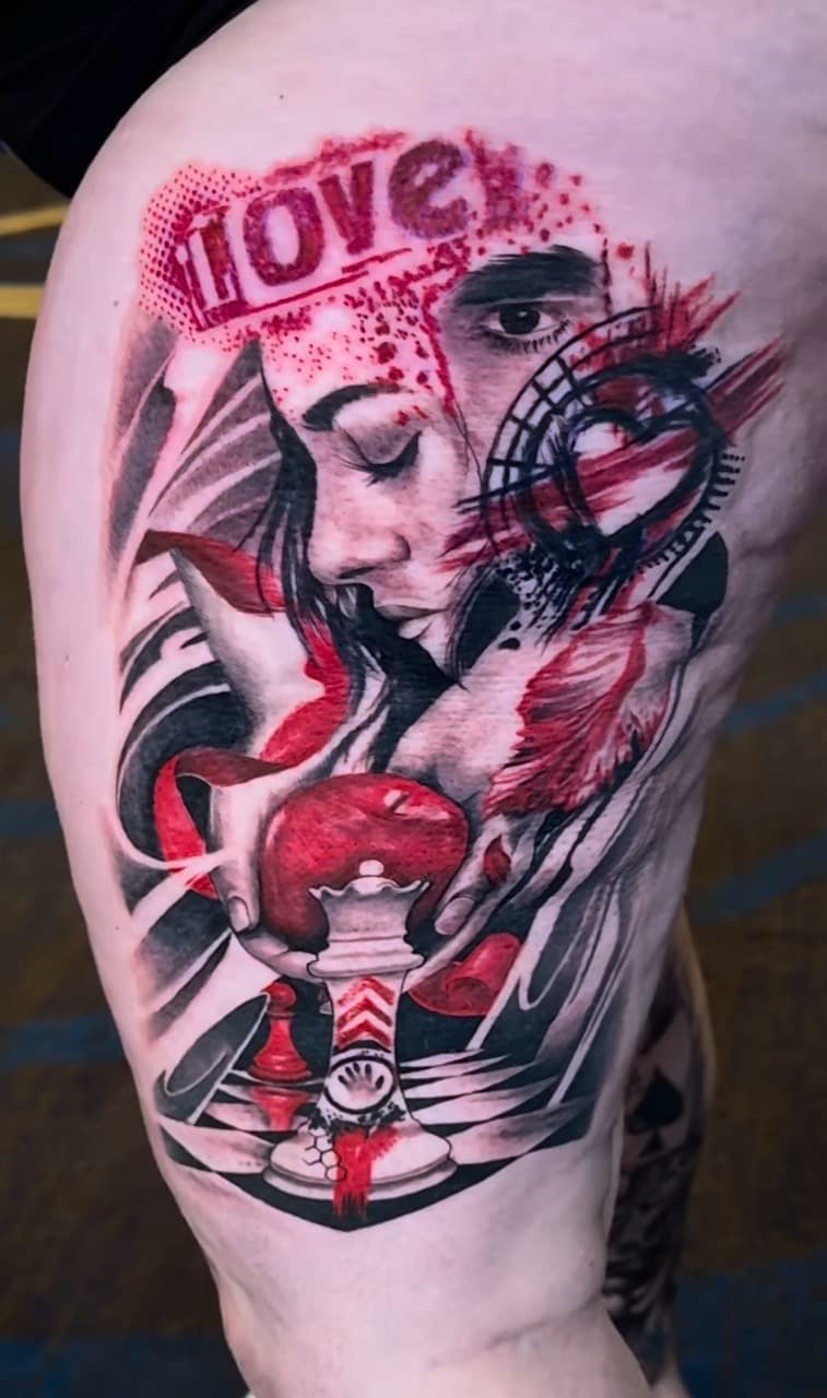 Realism + Black & Grey woman tattoo on Thigh by Satchmoe_Art on TattMe