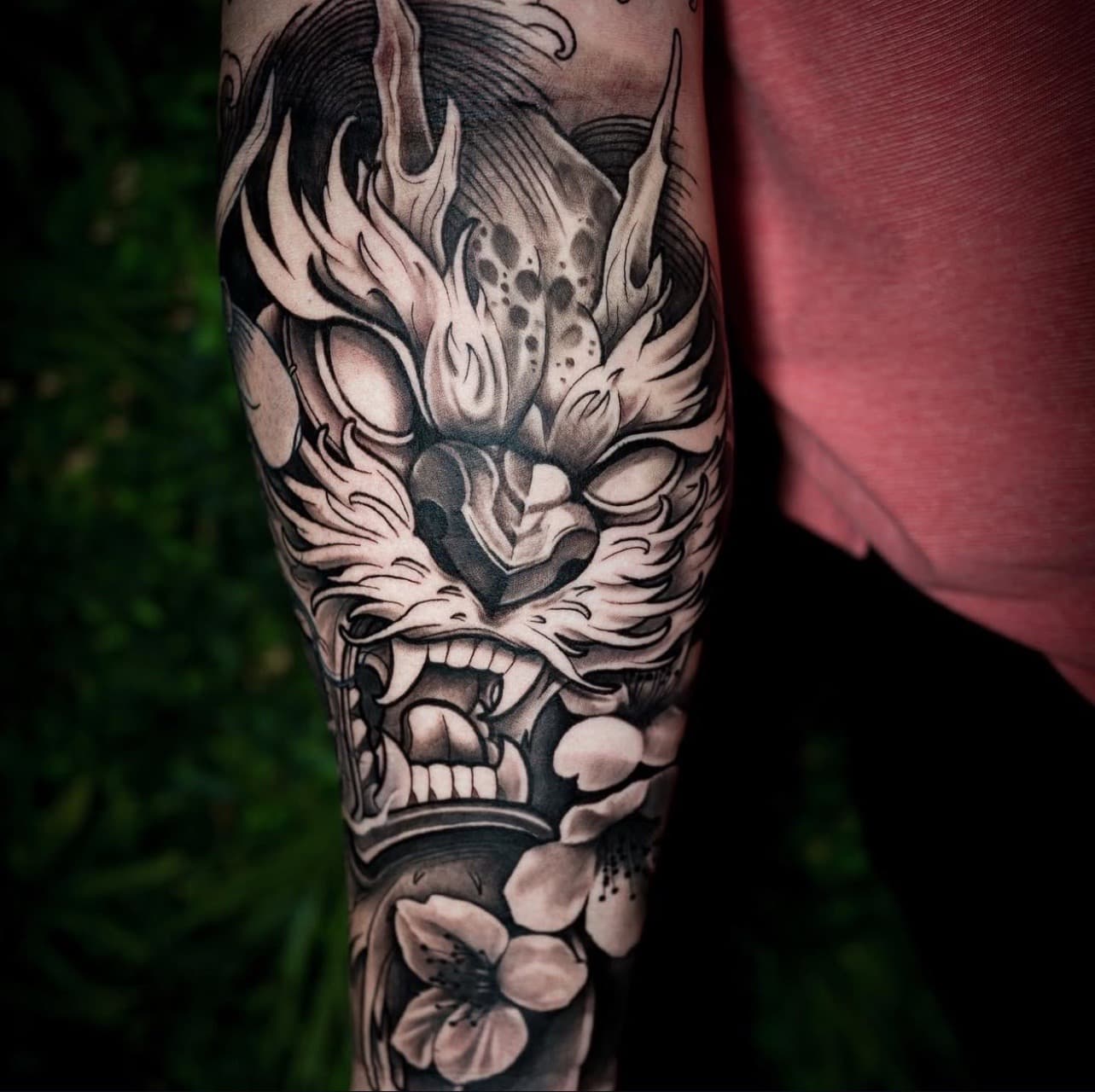 Japanese + Black & Grey oni tattoo on Forearm by Satchmoe_Art on TattMe