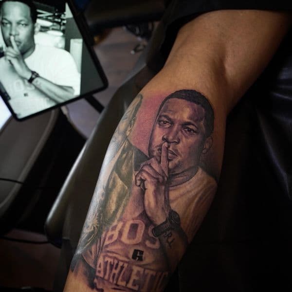 Realism + Portrait man tattoo on Calf by Satchmoe_Art on TattMe