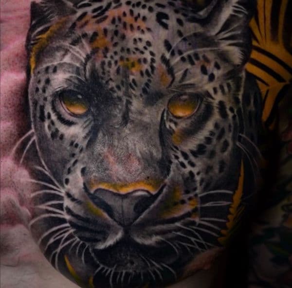 Realism + Photo Realism leopard tattoo on Chest by Satchmoe_Art on TattMe