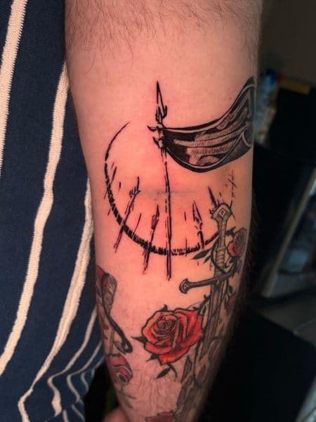 Traditional + Black-work sword tattoo on Forearm by ArtIsTatts on TattMe
