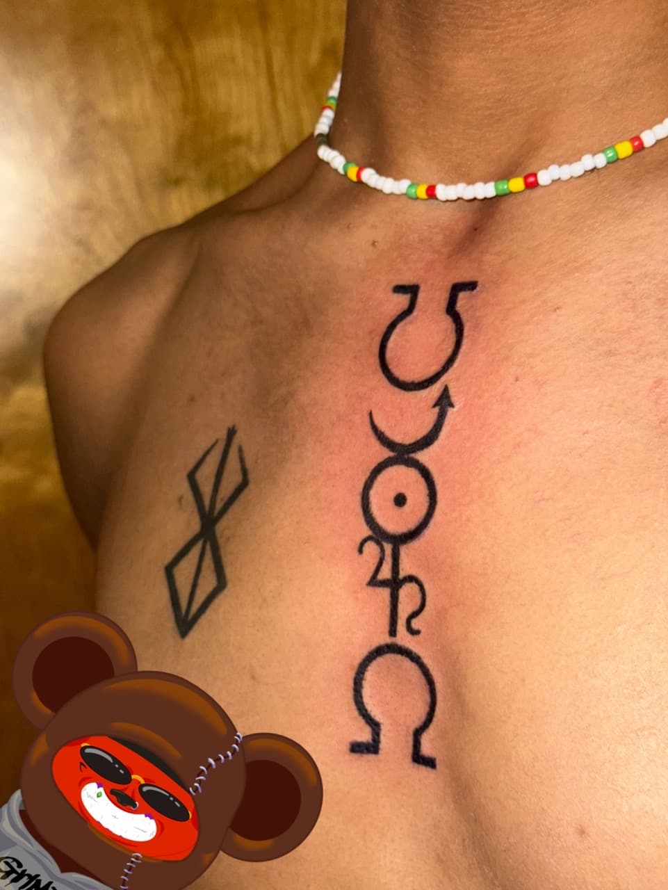 Fine Line + Black-work symbols tattoo on Chest by ArtIsTatts on TattMe