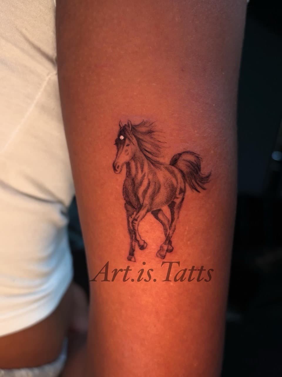 Black & Grey + Animals horse tattoo on Upper Arm by ArtIsTatts on TattMe
