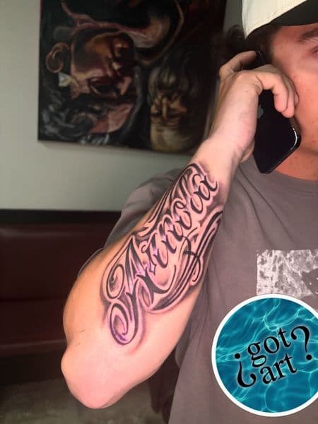 Lettering + Script lettering tattoo on Forearm by ArtIsTatts on TattMe