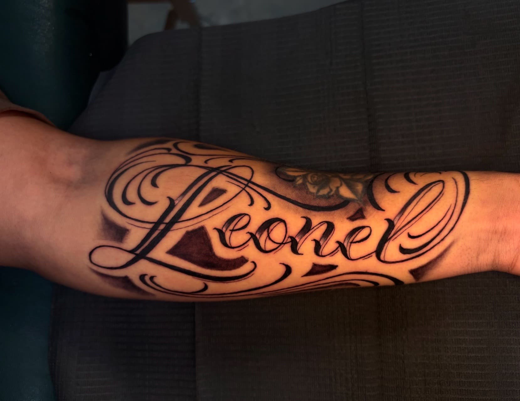 Lettering + Script name tattoo on Forearm by ArtIsTatts on TattMe