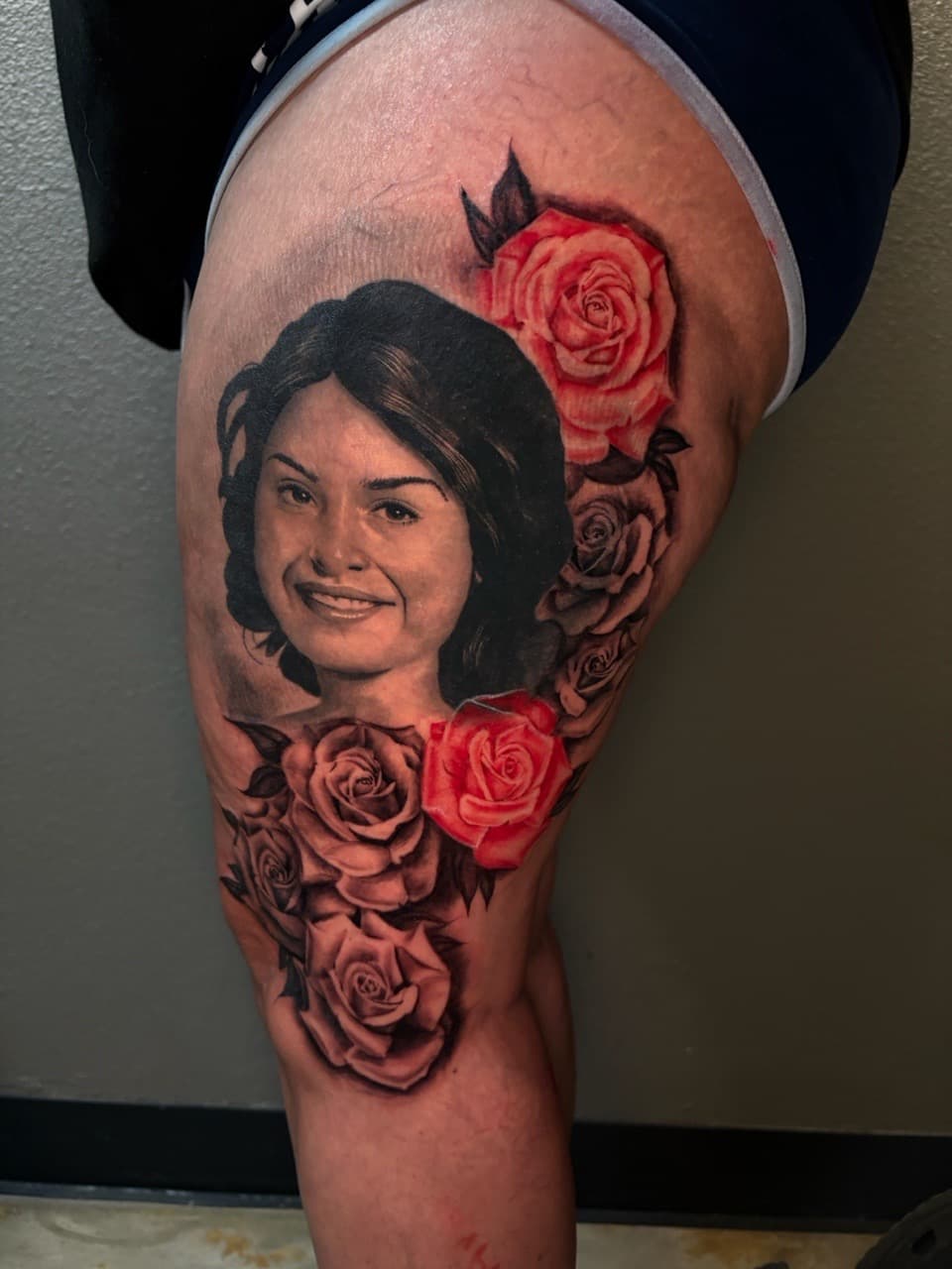 Portrait + Realism woman tattoo on Thigh by ArtIsTatts on TattMe