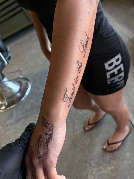 Script + Fine Line lettering tattoo on Forearm by ArtIsTatts on TattMe