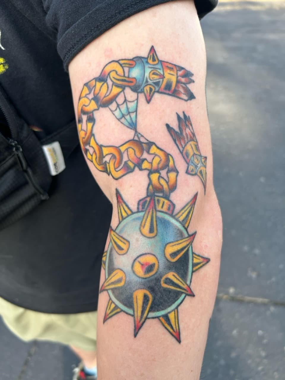 American Traditional + Color flail tattoo on Upper Arm by Adawgsart on TattMe