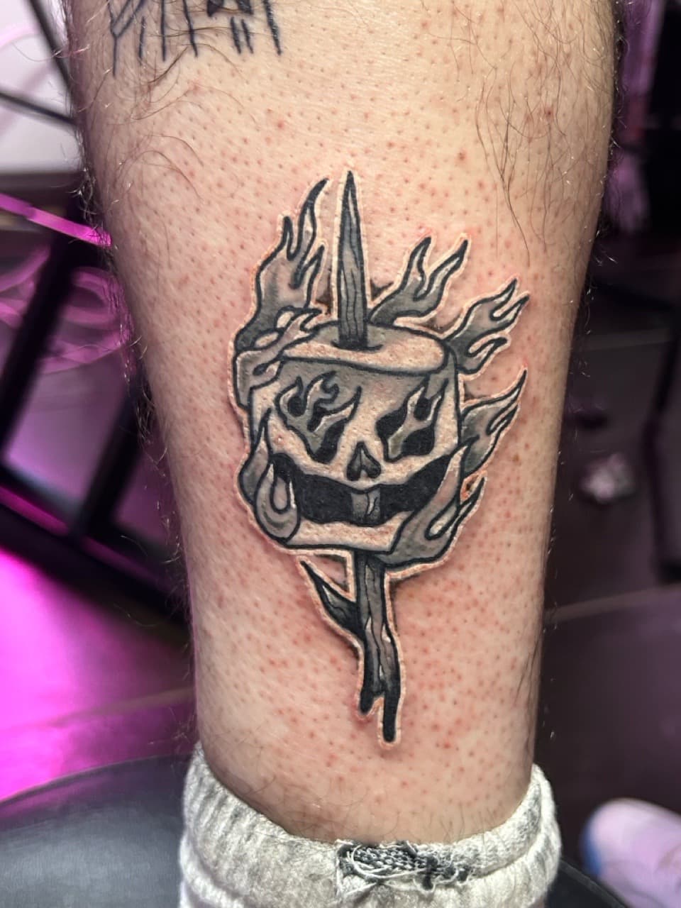Black & Grey + Illustrative skull tattoo on Calf by Adawgsart on TattMe