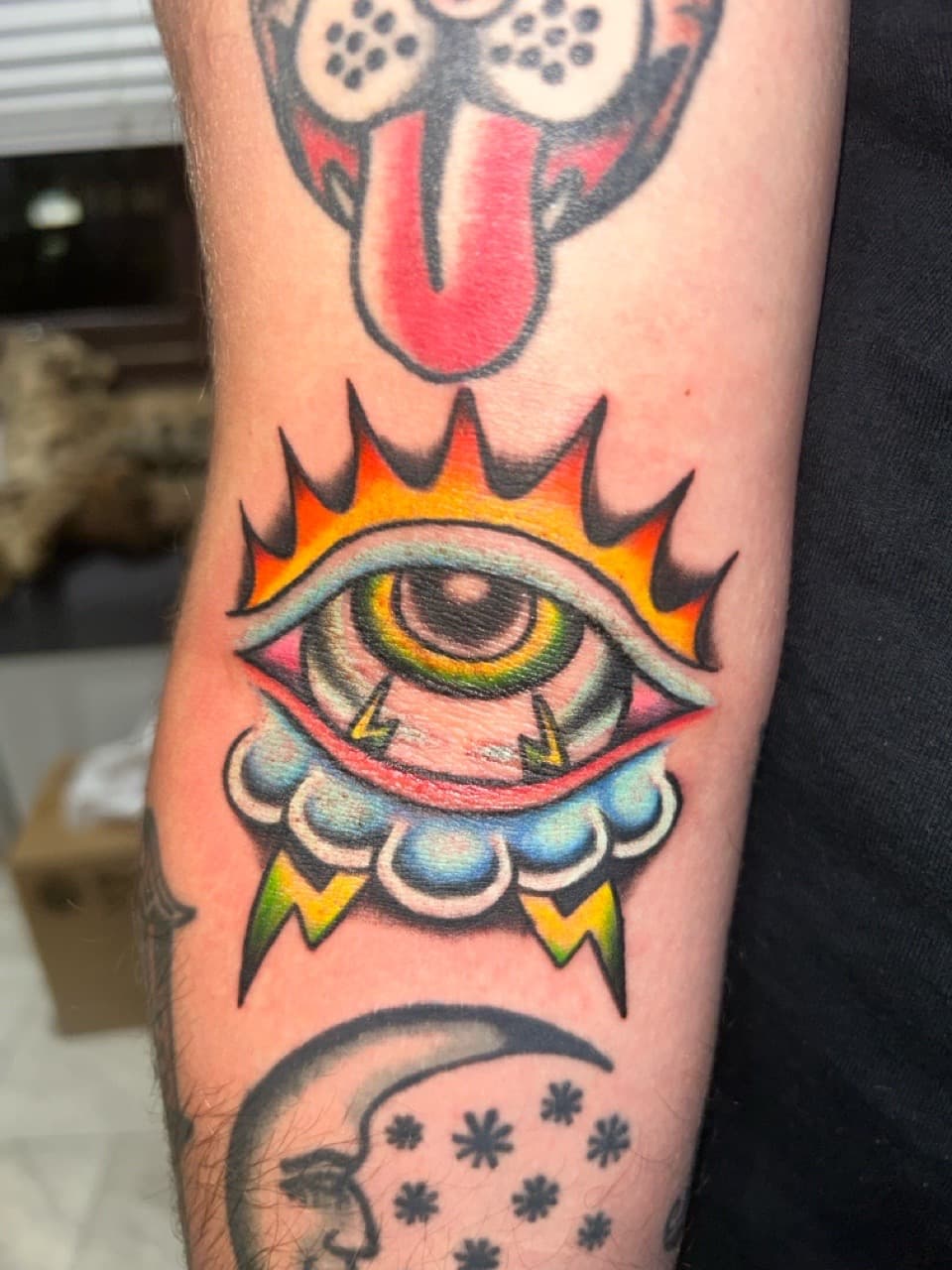 Traditional + American Traditional eye tattoo on Forearm by Adawgsart on TattMe