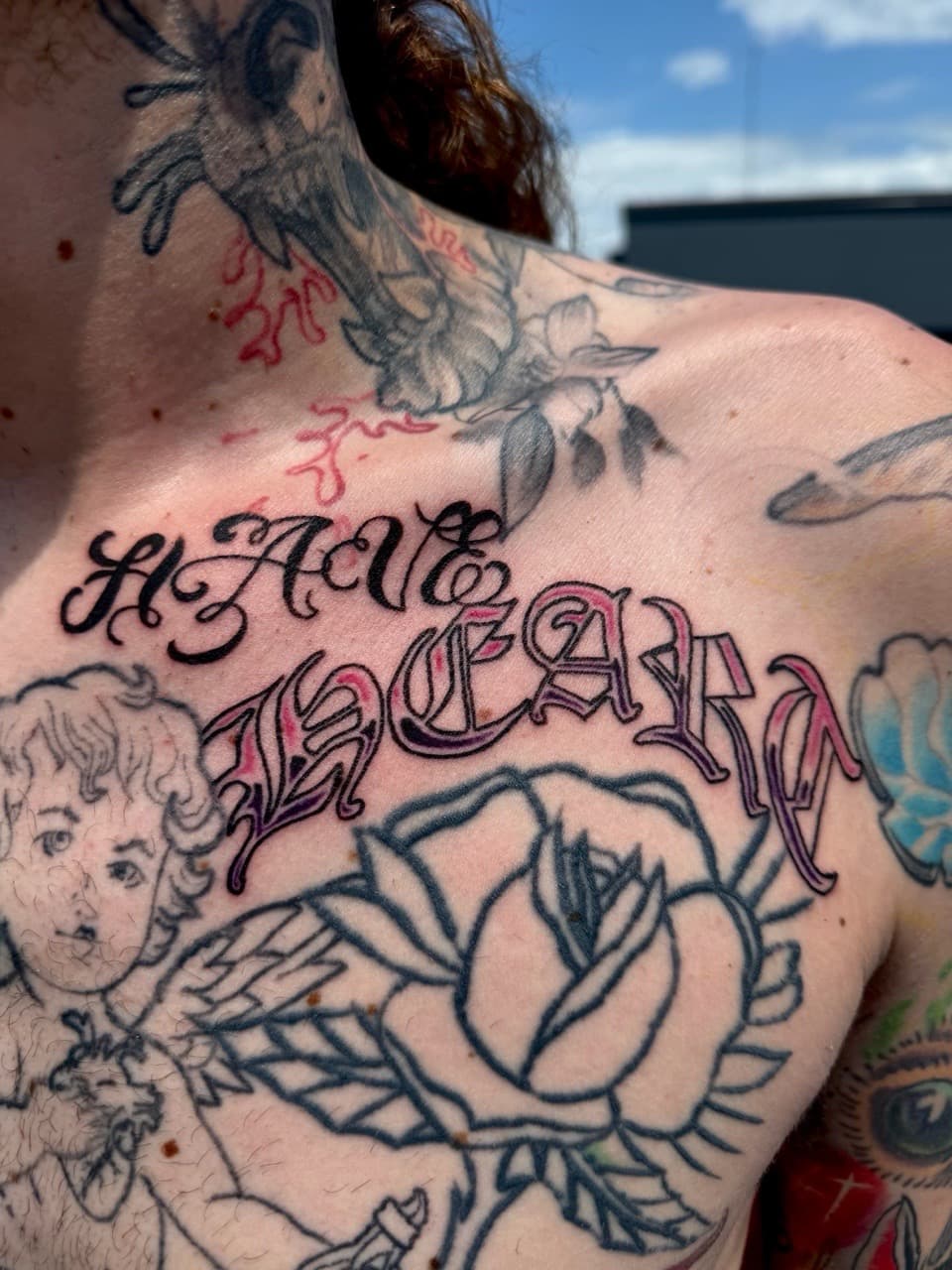 Lettering + Script rose tattoo on Chest by Adawgsart on TattMe