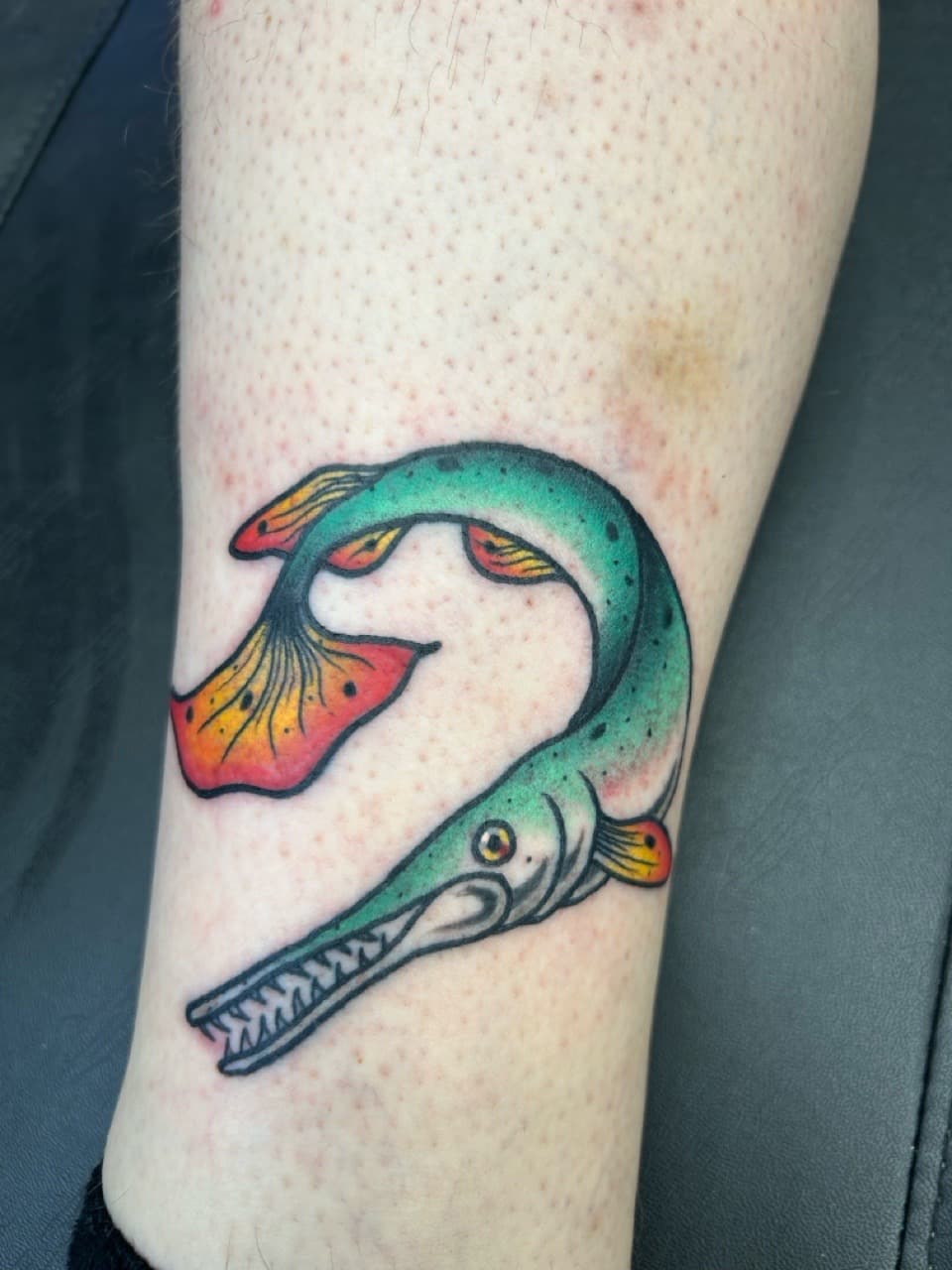 Traditional + Color fish tattoo on Calf by Adawgsart on TattMe