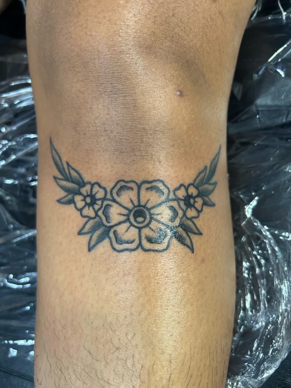 Floral + Black-work flowers tattoo on Shin by Adawgsart on TattMe