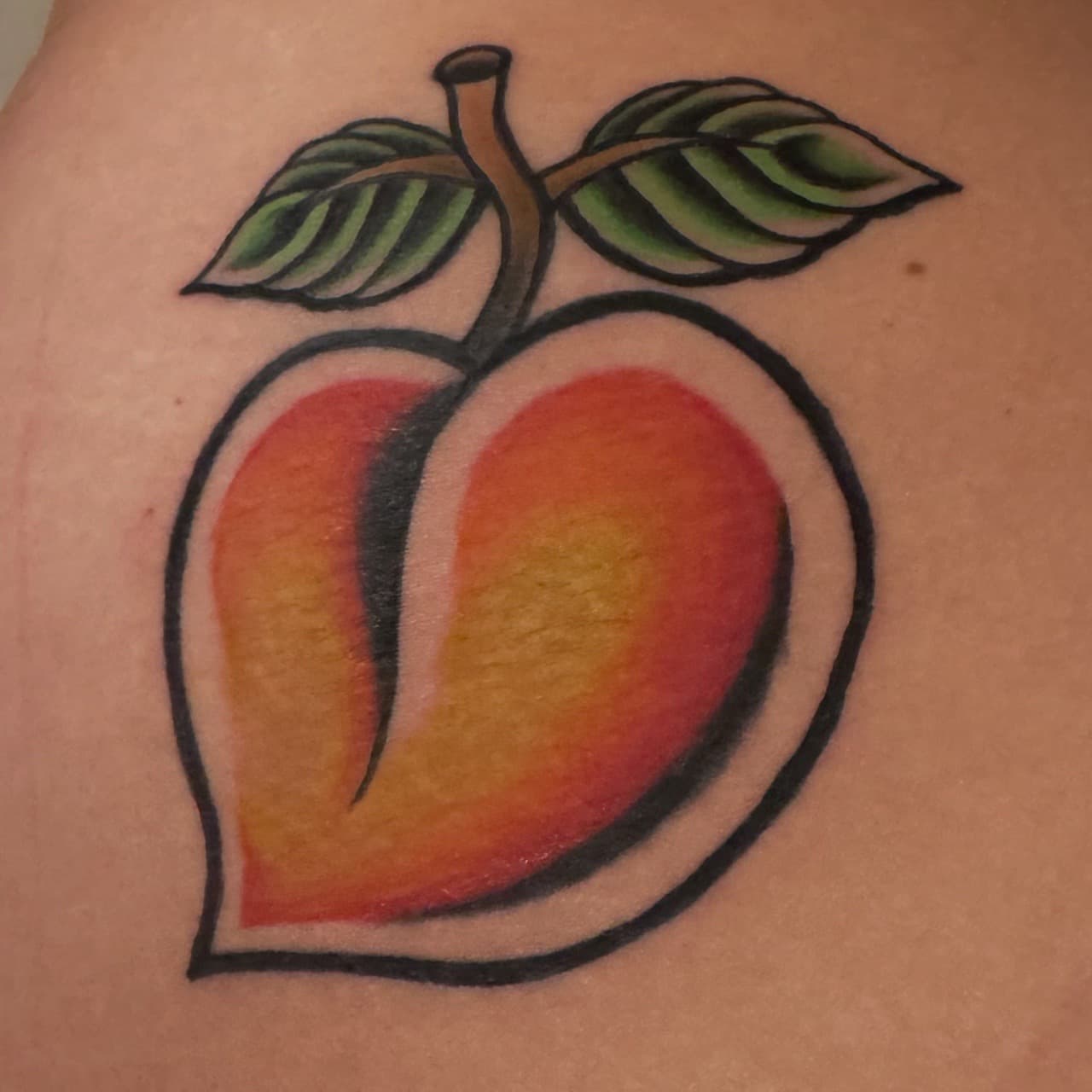 Traditional + American Traditional peach tattoo on Upper Back by Adawgsart on TattMe