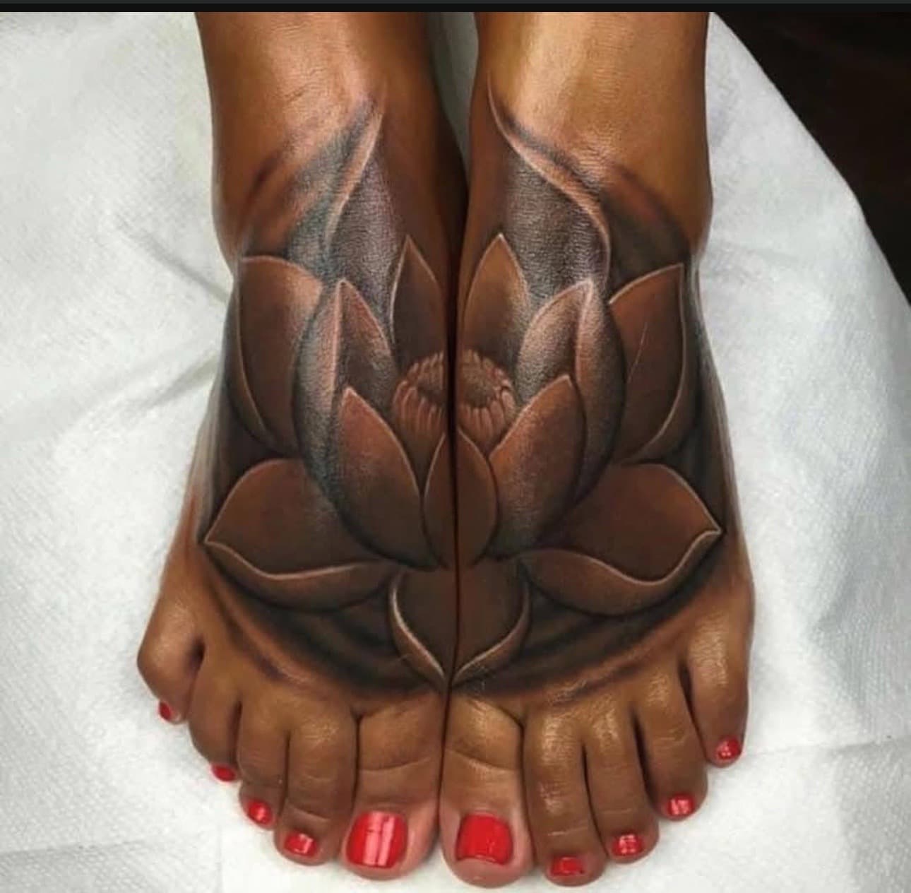 Black & Grey + Floral lotus tattoo on Foot by Ink_Mob_Studios on TattMe