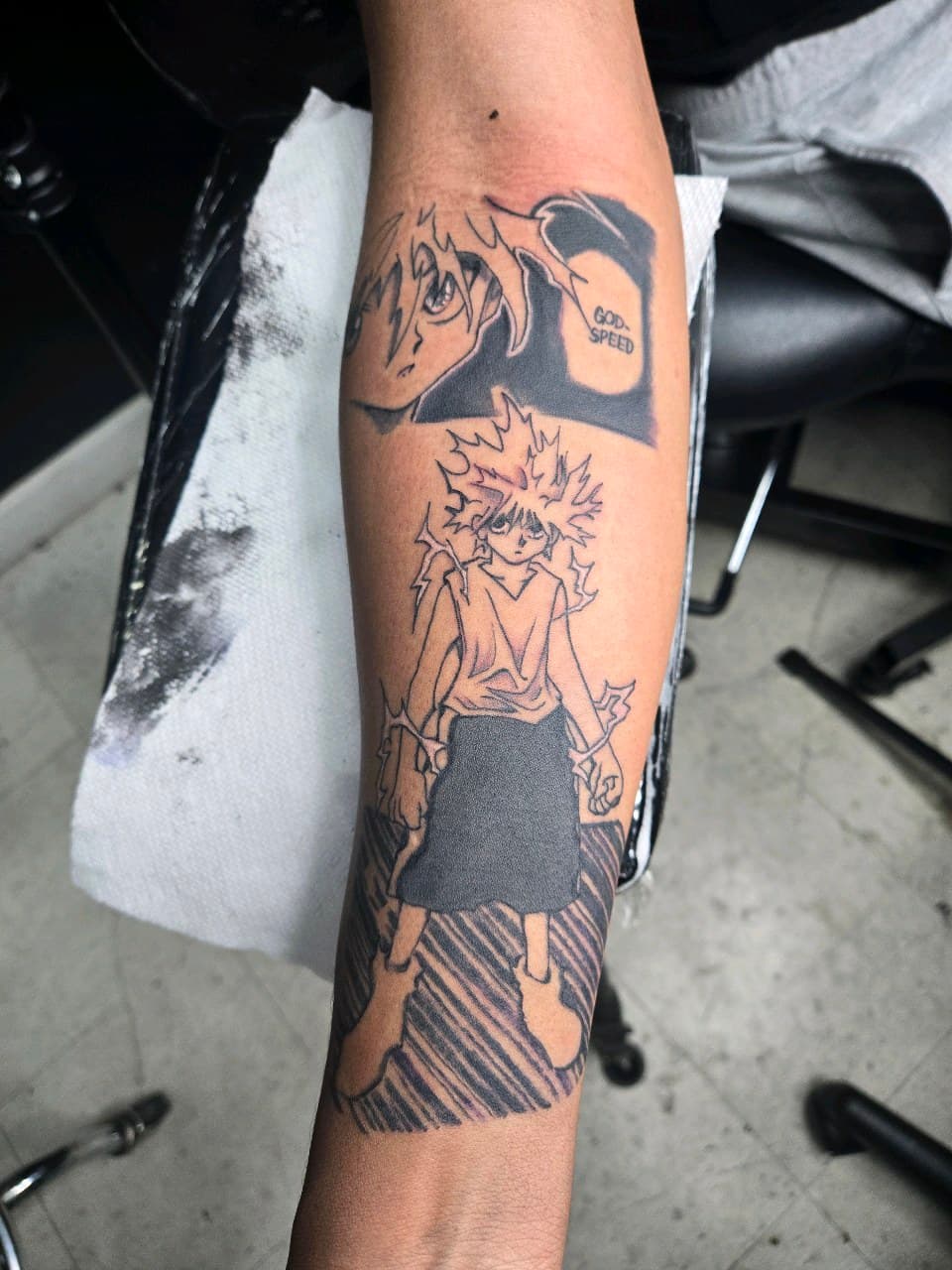 Anime + Black-work manga tattoo on Forearm by Inkytat2z on TattMe