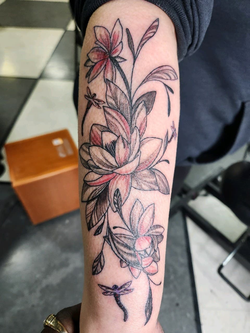 Floral + Fine Line flowers tattoo on Forearm by Inkytat2z on TattMe