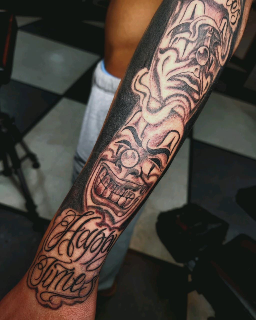 Black & Grey + Chicano clown tattoo on Forearm by Inkytat2z on TattMe