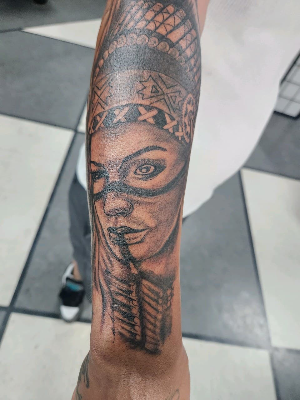 Black & Grey + Realism woman tattoo on Forearm by Inkytat2z on TattMe