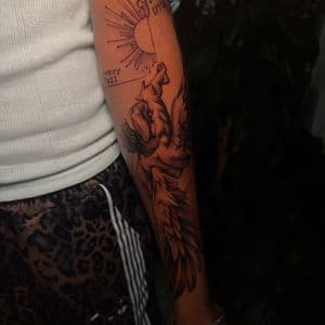Black & Grey + Illustrative angel tattoo on Forearm by SkaijRose on TattMe