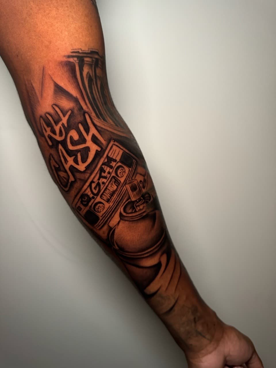 Black & Grey + Illustrative boombox tattoo on Forearm by SkaijRose on TattMe