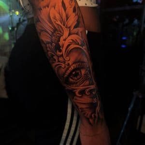 Black & Grey + Floral eye tattoo on Forearm by SkaijRose on TattMe