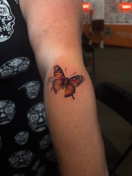 Color + Illustrative butterfly tattoo on Upper Arm by SkaijRose on TattMe
