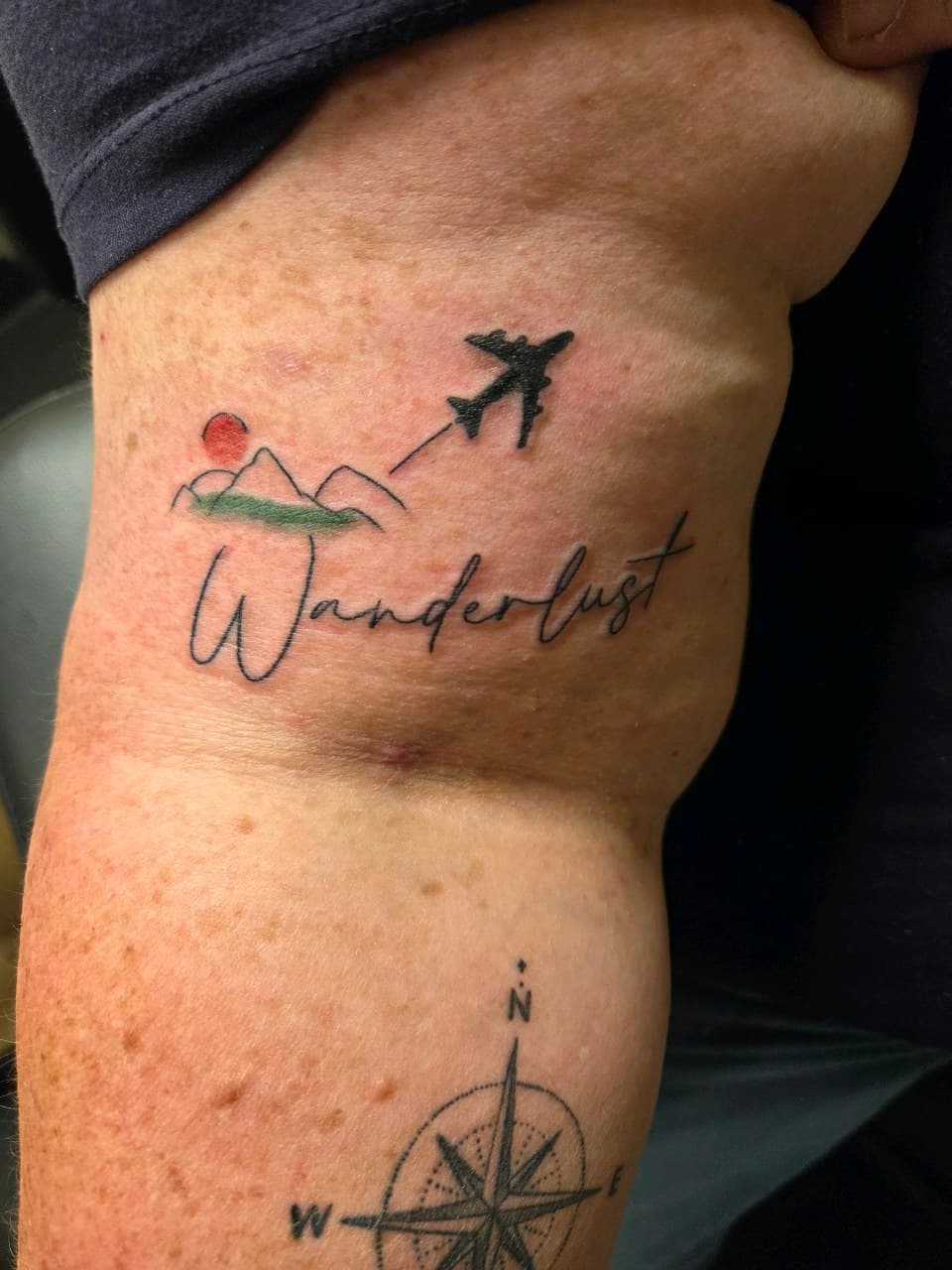 Fine Line + Lettering airplane tattoo on Upper Arm by 2nd_Circle_Tattoo_Co on TattMe