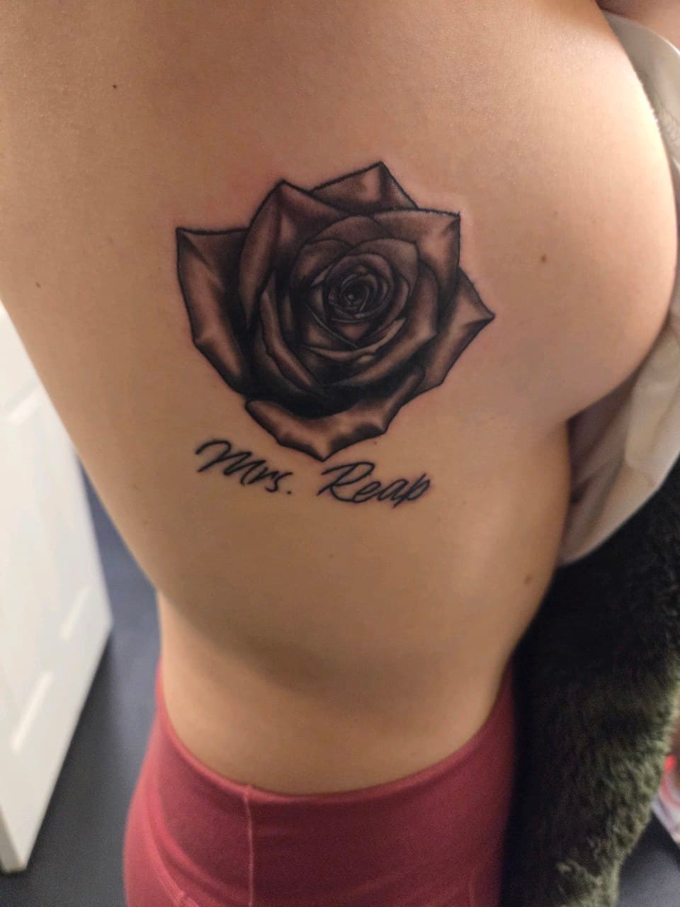 Black & Grey + Floral rose tattoo on Side (Torso) by 2nd_Circle_Tattoo_Co on TattMe