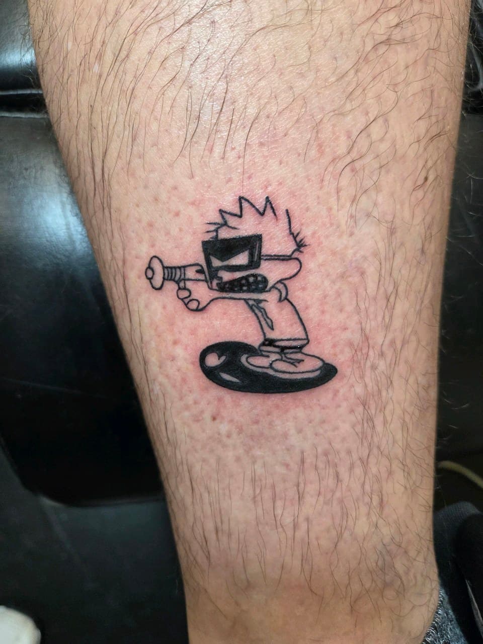 Black-work + Illustrative ray gun tattoo on Calf by 2nd_Circle_Tattoo_Co on TattMe