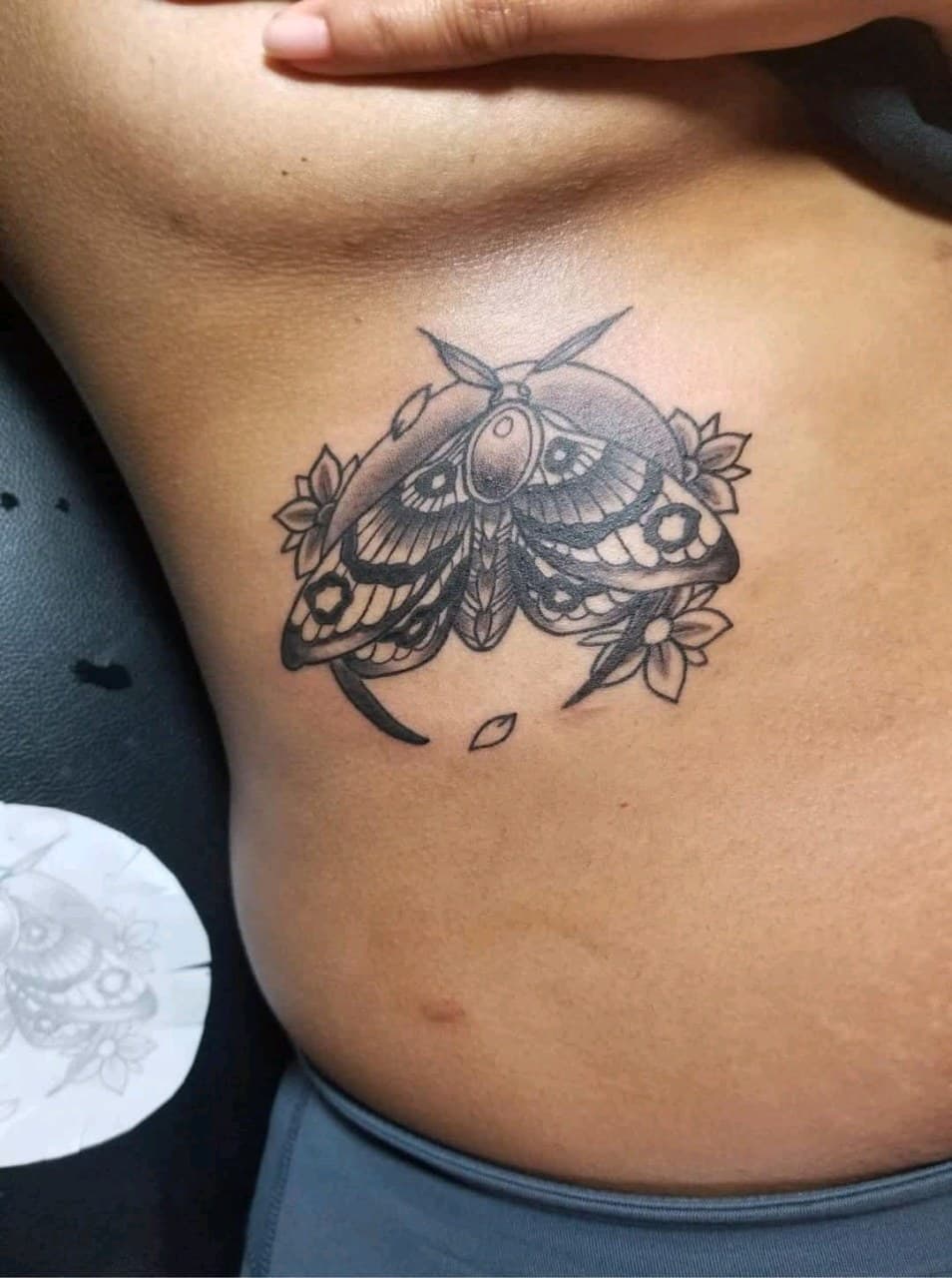 Black & Grey + Black-work moth tattoo on Ribs by 2nd_Circle_Tattoo_Co on TattMe