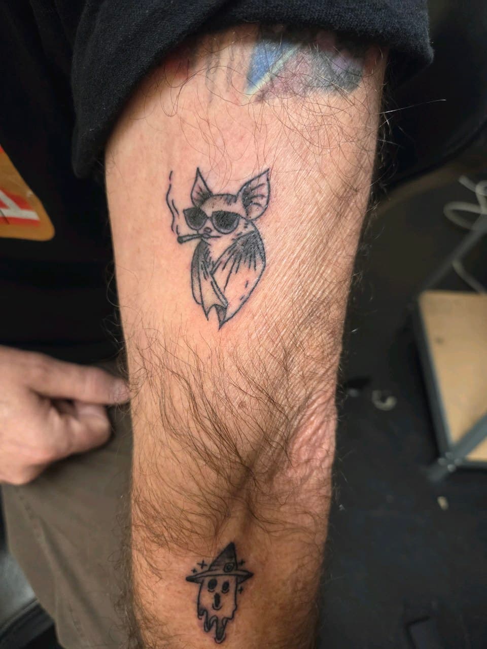Cartoon + Black-work bat tattoo on Forearm by 2nd_Circle_Tattoo_Co on TattMe